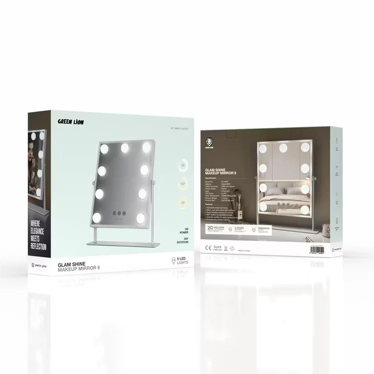 Green Lion Glam Shine Makeup Mirror 9 LED Lights - White