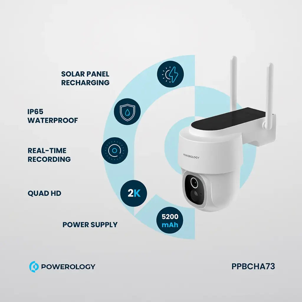Powerolgoy Built-In Solar Pan & Tilt Outdoor Camera - White
