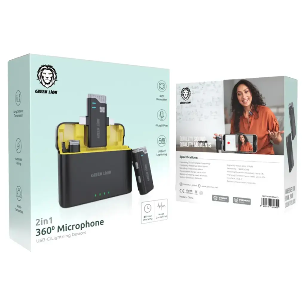 Green Lion 2 IN 1 360 Microphone USB-C Lightning - Black