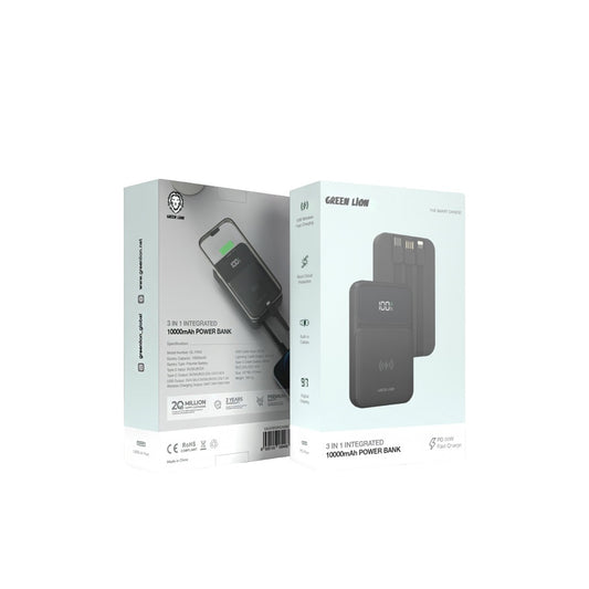 Green Lion 3 in 1 Integrated 10000mAh Power Bank - Black