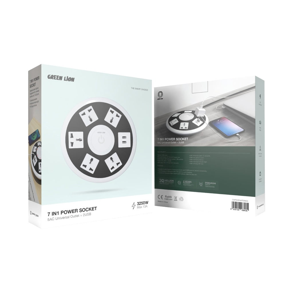 Green Lion 7 in 1 Power Socket - White