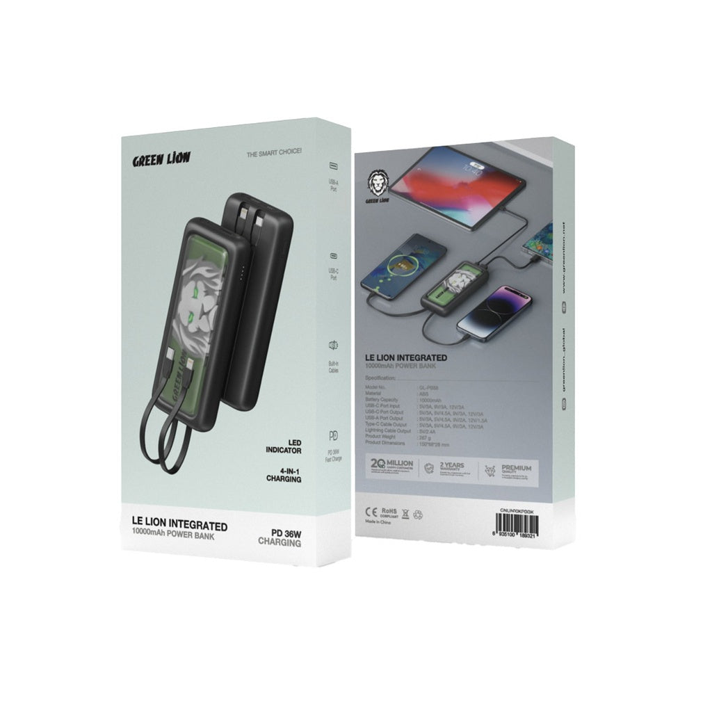 Green Lion Le Lion Integrated 10000mAh Power Bank - Black