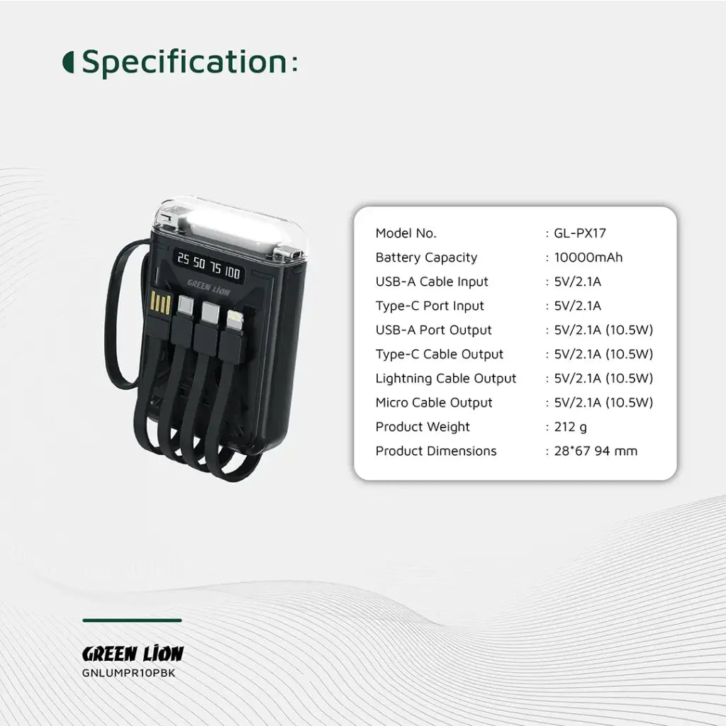 Green Lion Luma Pro 10000mAh Power Bank - Black