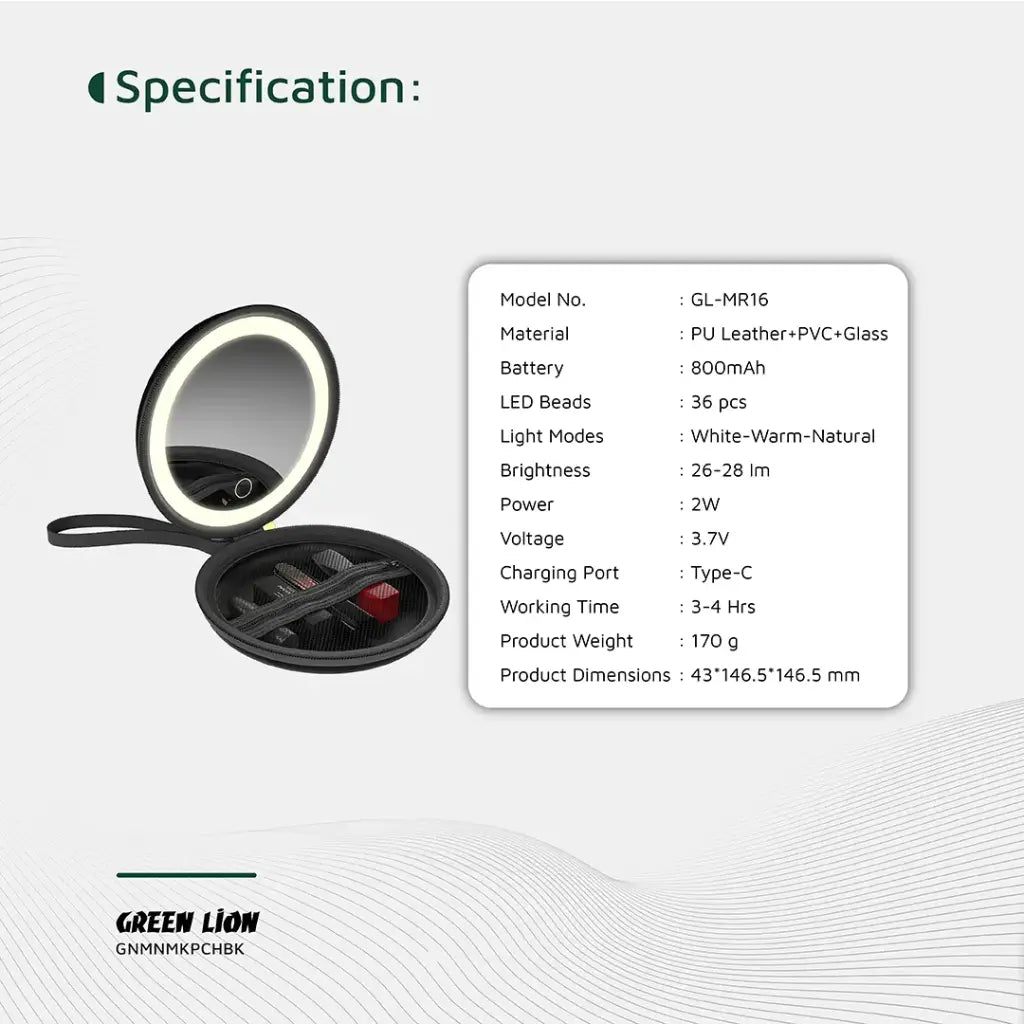 Green Lion Mini Makeup Pouch - Black