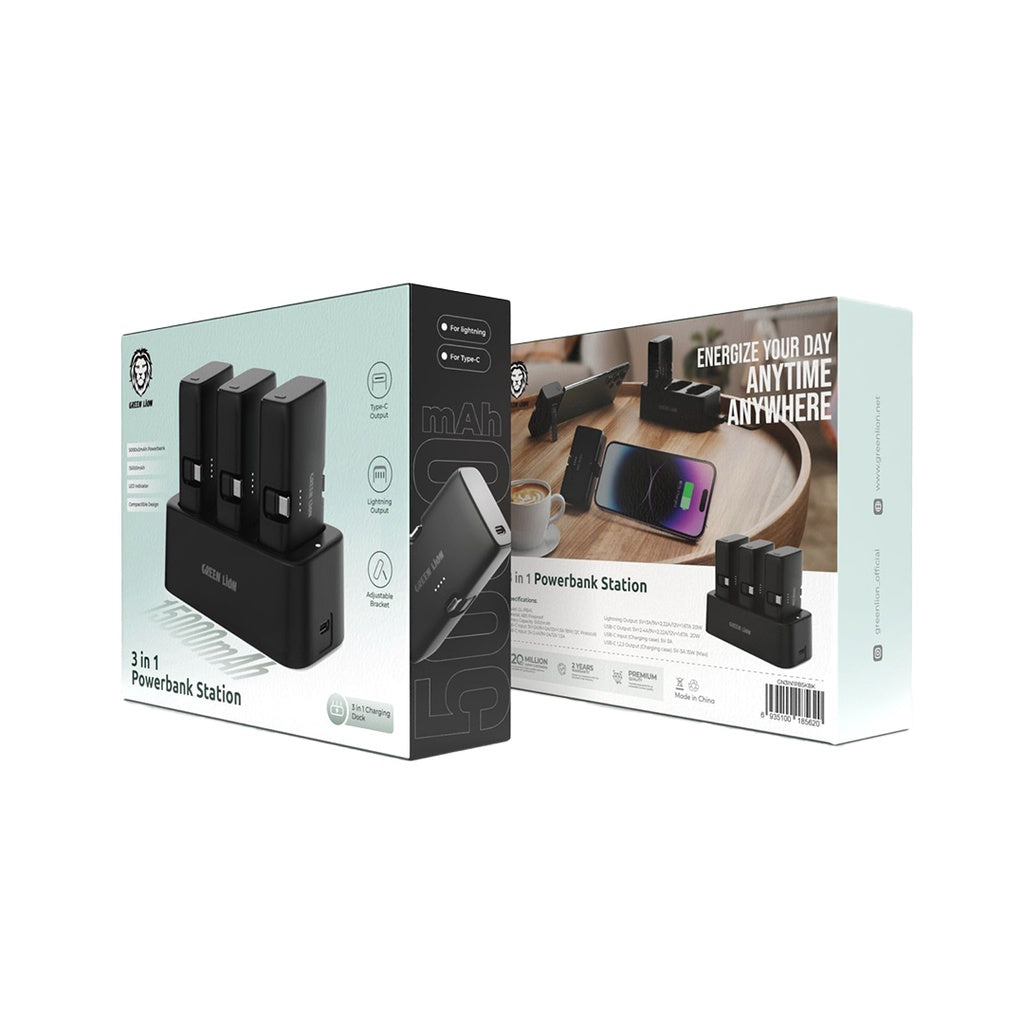 Green Lion 3 In 1 Power Bank Station -Black