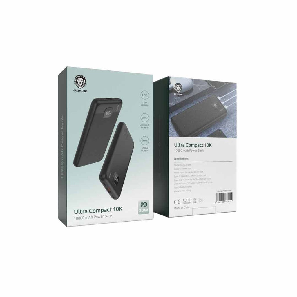 Green Lion Ultra Compact Power Bank PD 20W 10000mAh - Black