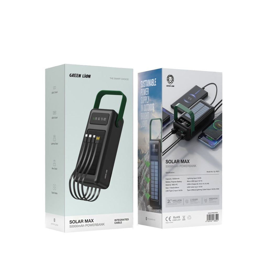 Green Lion Solar Max 50000mAh Powerbank - Black