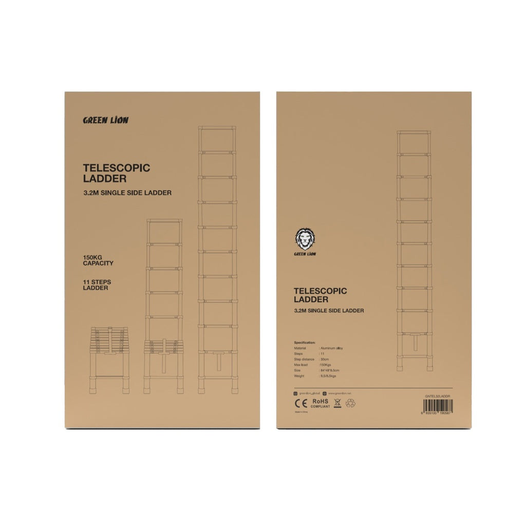 Green Lion Telescopic Ladder 3.2m Single Side - Gray