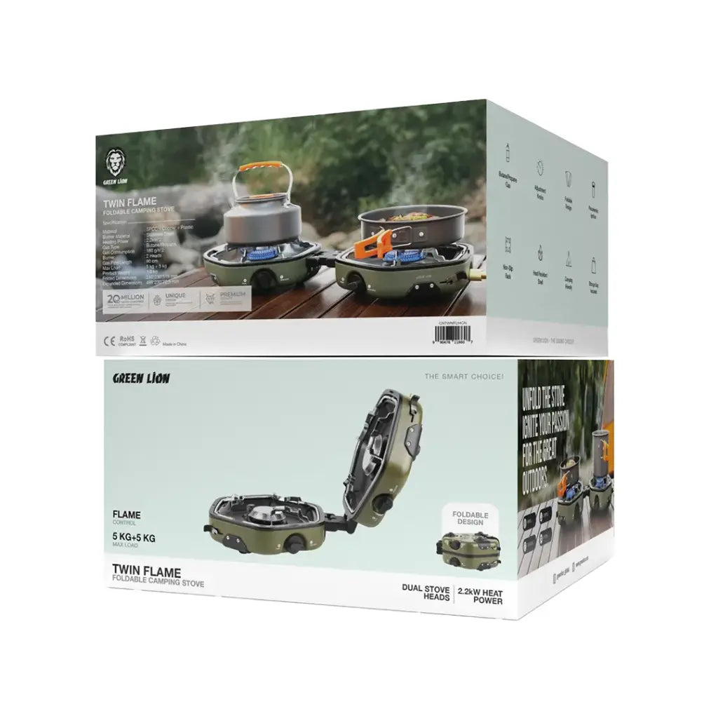 Green Lion Twin Flame Foldable Camping Stove - Green