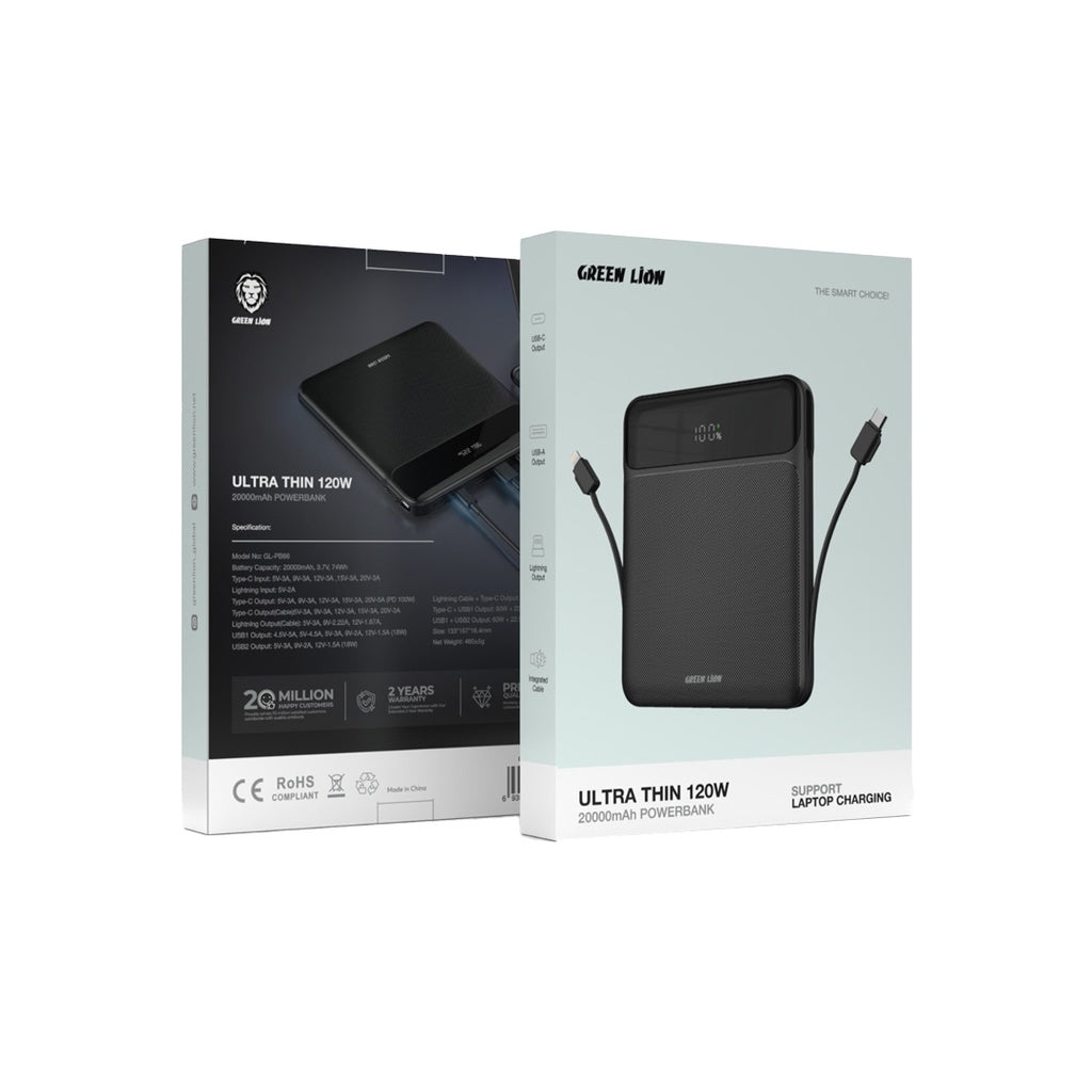 Green Lion Ultra Thin 120W 20000mAh Power Bank - Black