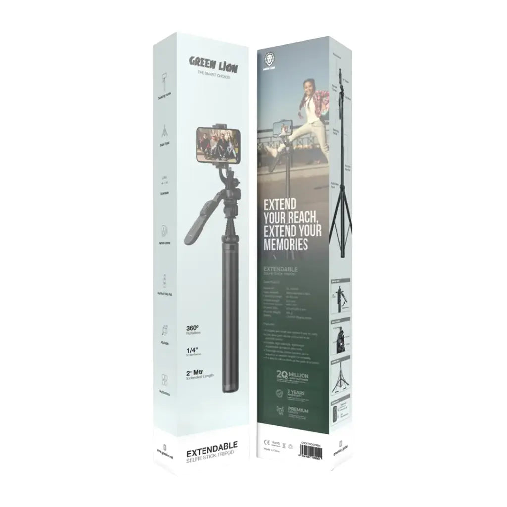 Green Lion Extendable Selfie Stick Tripod - Black