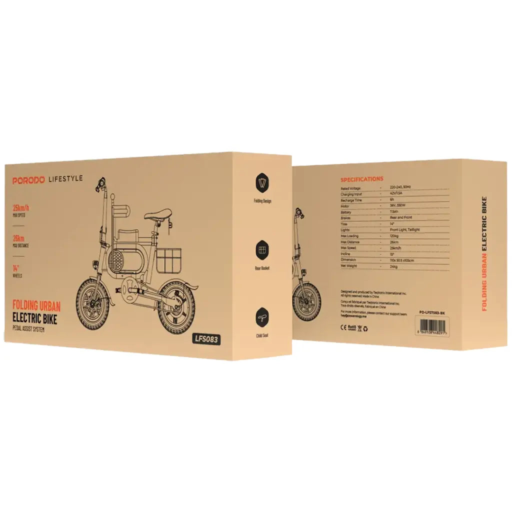 Porodo Lifestyle Folding Urban Electric Bike - Black