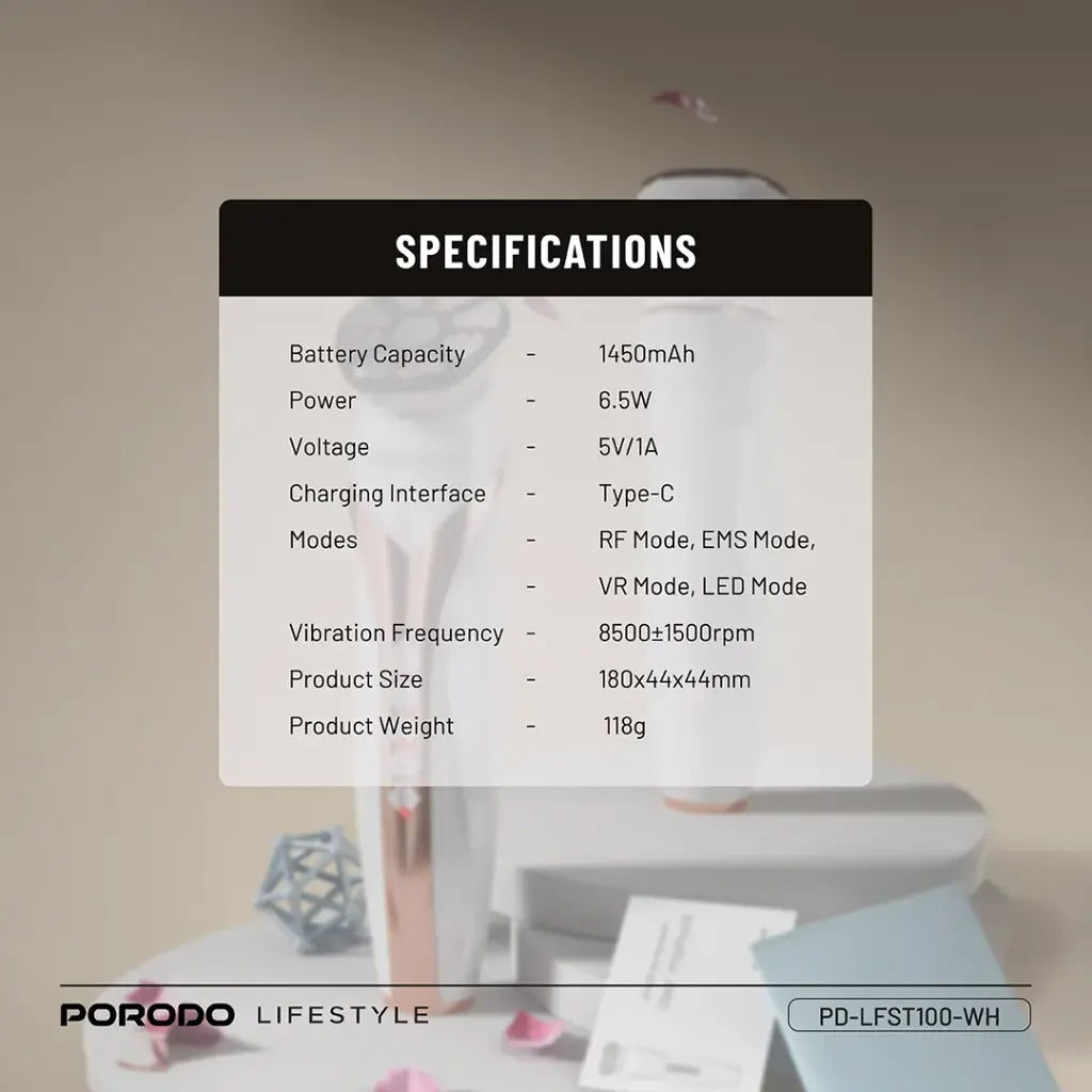 Porodo Lifestyle RF & EMS Vibration Light Therapy Device - White