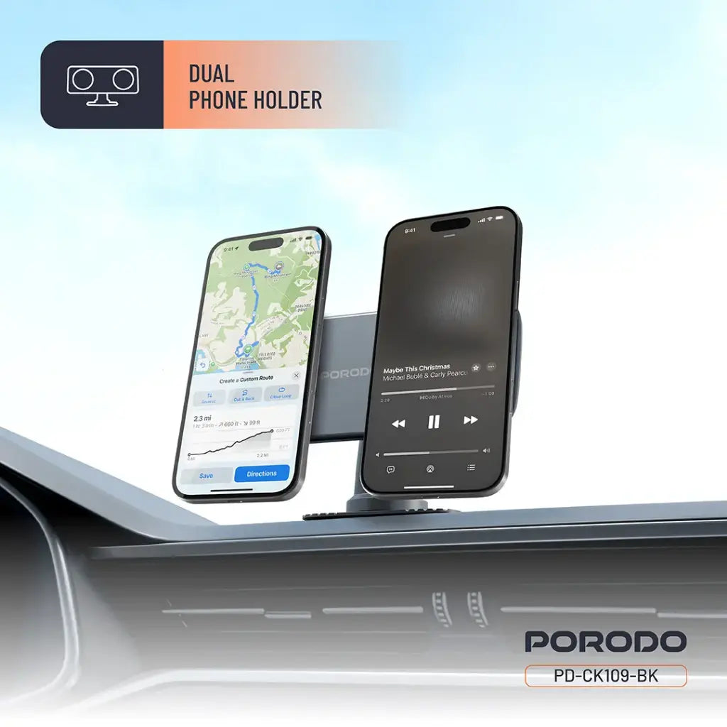 Porodo Vacuum & Adhesive Magnetic Car Mount - Black