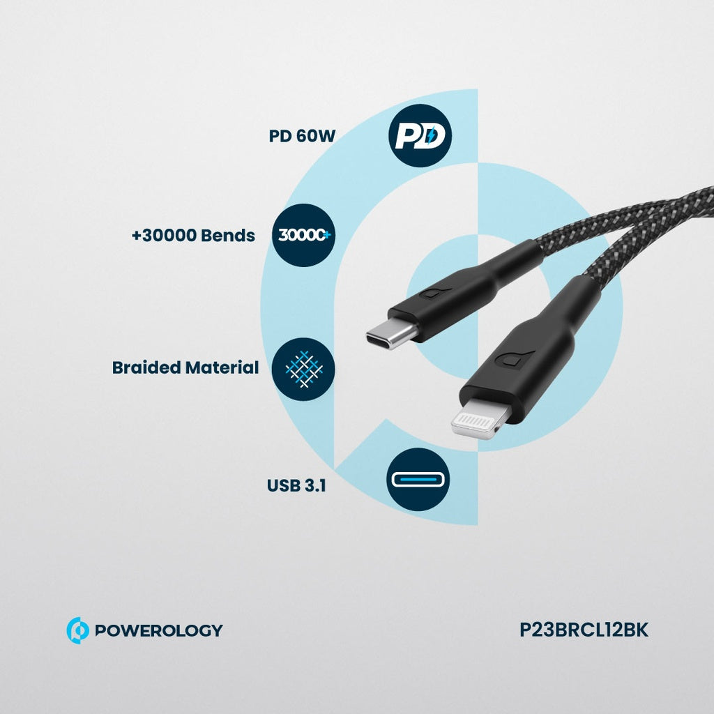 Powerology New Braided Type-C to Lightning Cable 1.2M PD 60W
