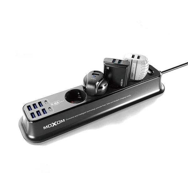 Moxom MX-ST05 Safety Power Strip | 4 Sockets & 8 USB Ports for Home and Travel