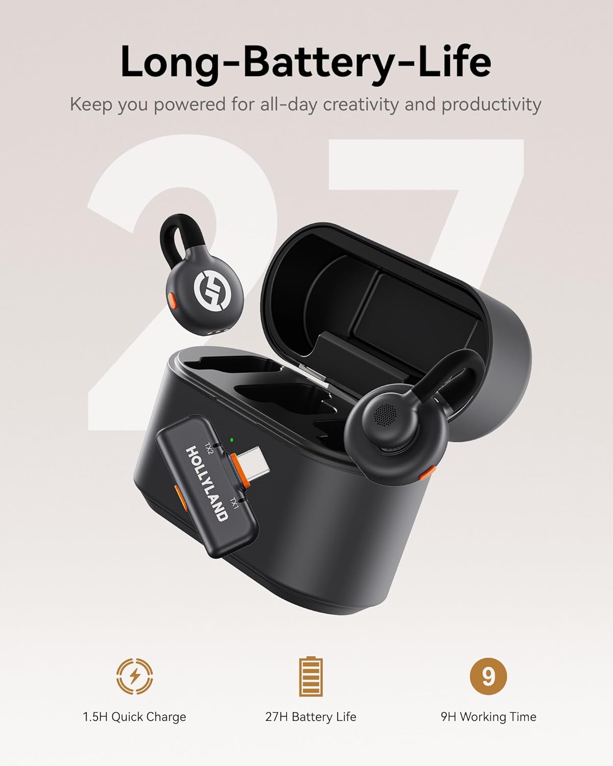 Hollyland Lark M2S Wireless Microphone with USB-C Plug for iPhone 15/16 and Android