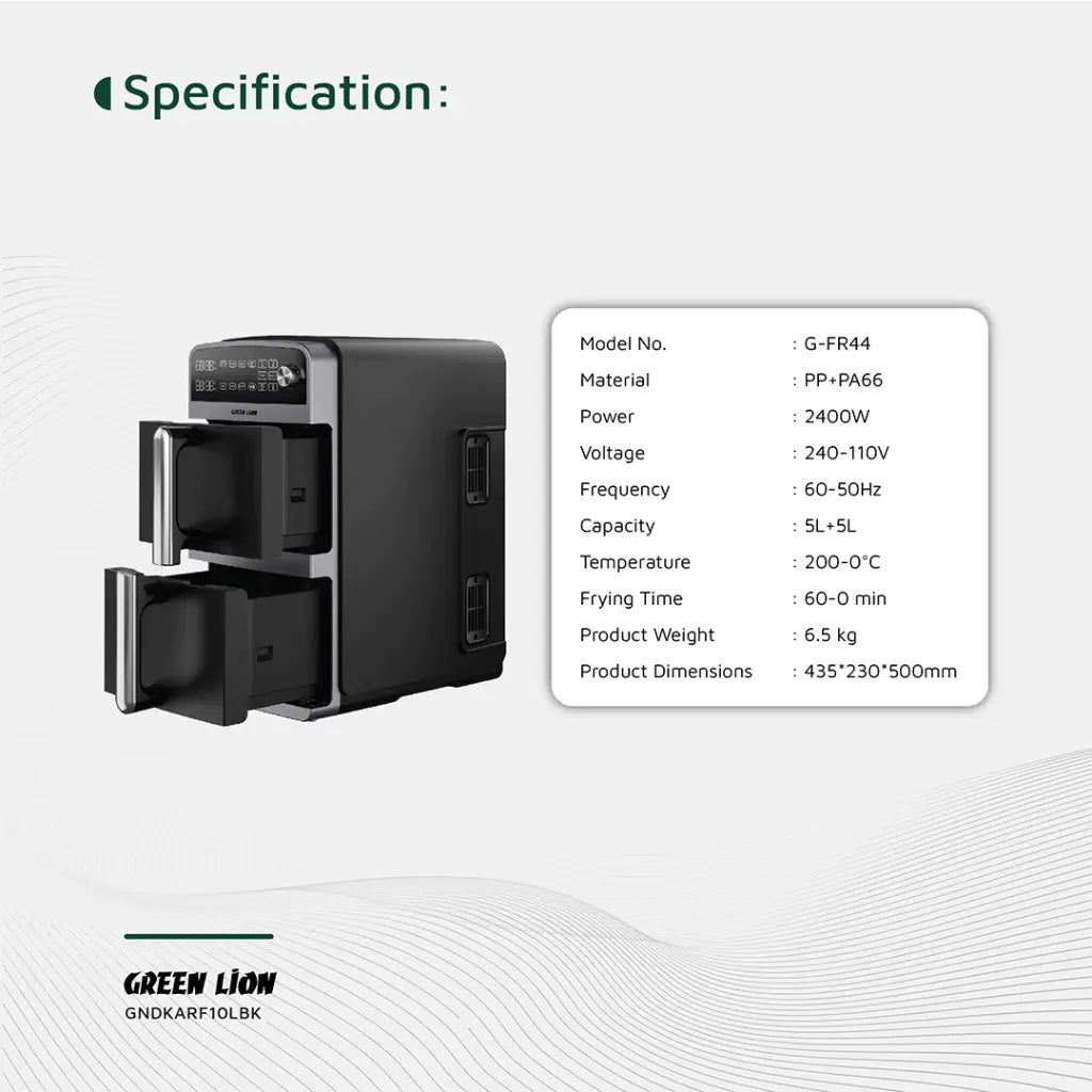 Green Lion 10L Double-Decker Air Fryer - Black