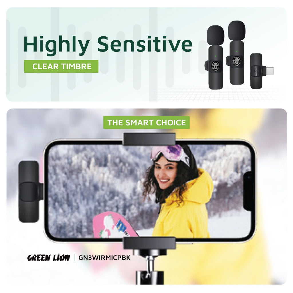 Green Lion 3 in 1 Wireless Microphone - Black