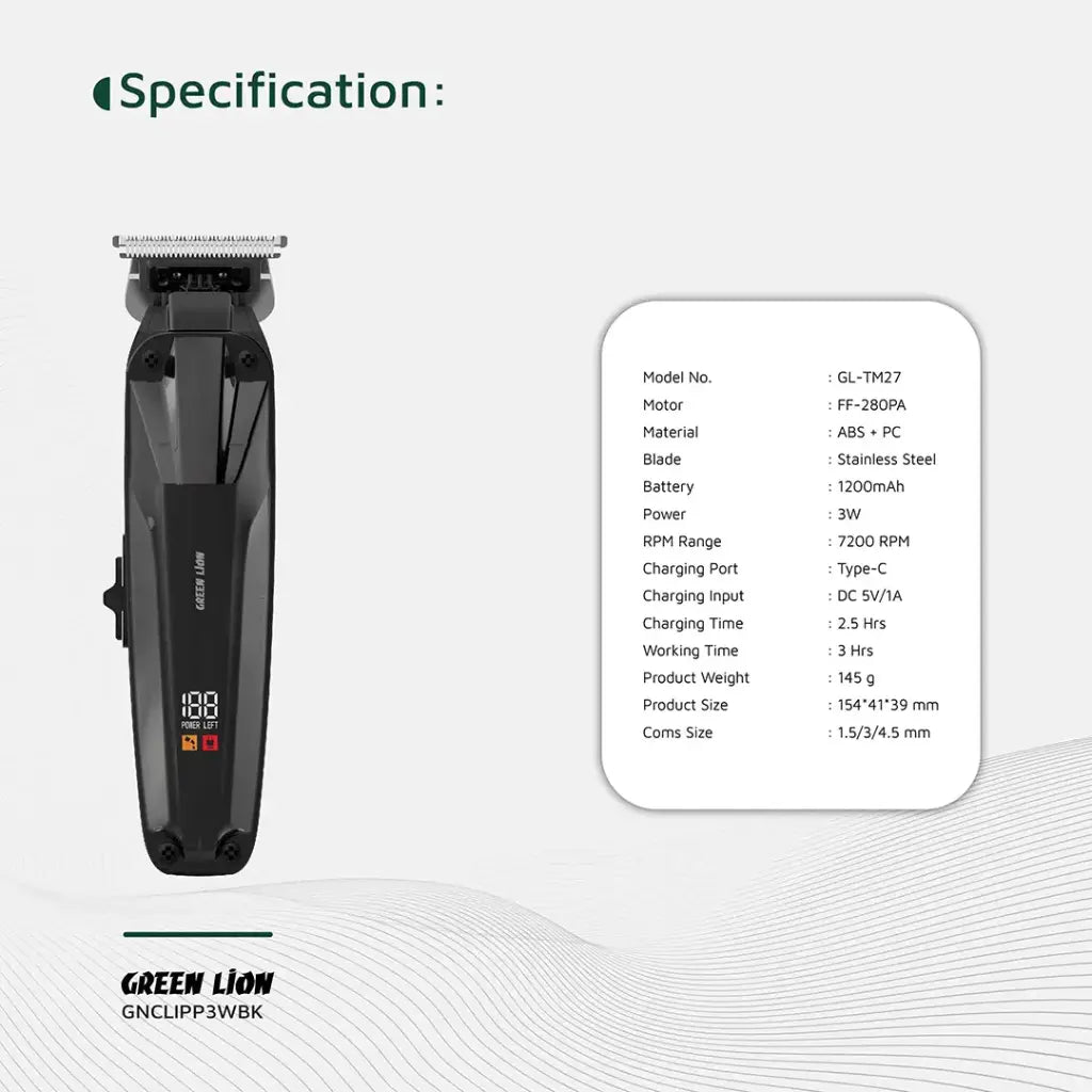 Green Lion Clip Master Professional Hair Clipper - Black