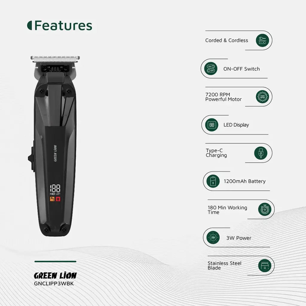 Green Lion Clip Master Professional Hair Clipper - Black