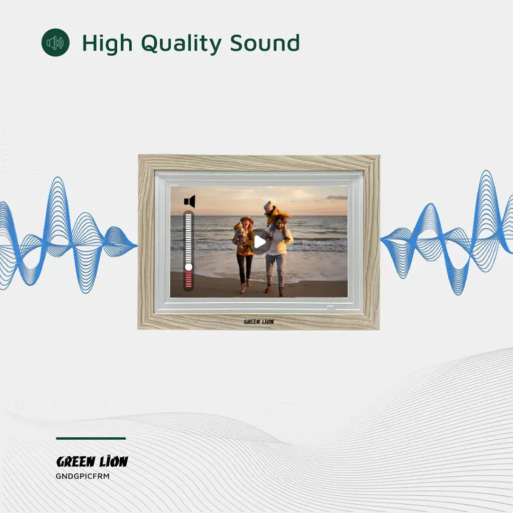 Green Lion Digital Picture Frame Touch Screen Display 10.1 Inch - Wooden