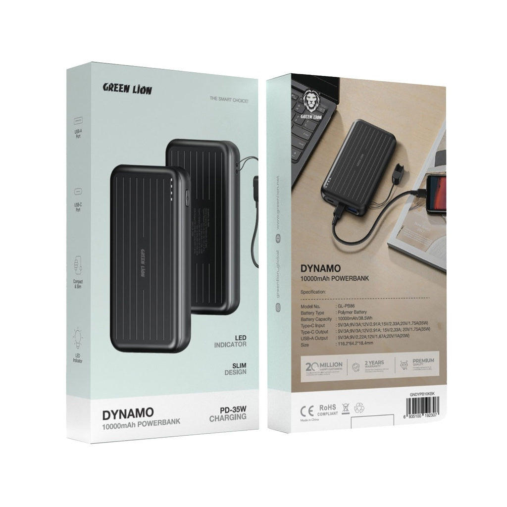 Green Lion Dynamo 10000mAh Powerbank - Black