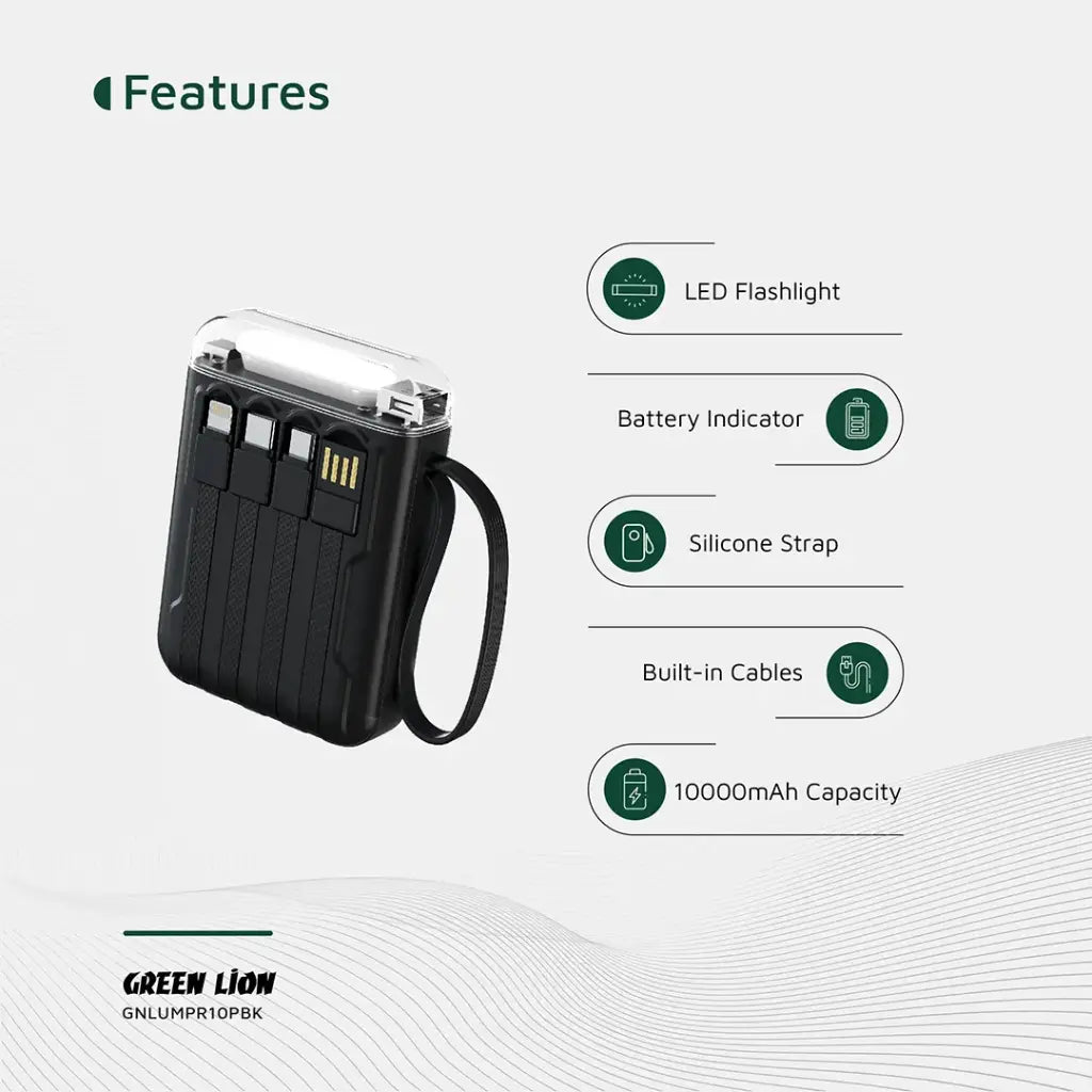 Green Lion Luma Pro 10000mAh Power Bank - Black