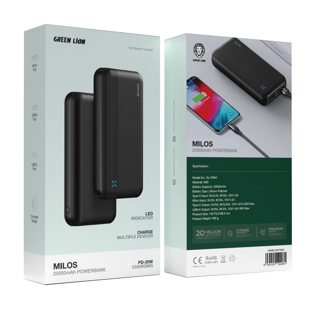 Green Lion Milos 20000mAh Powerbank - Black