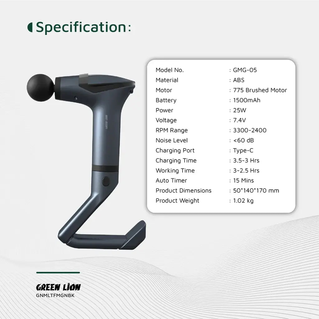 Green Lion Multifunctional Massage Gun GMG-05 - Black