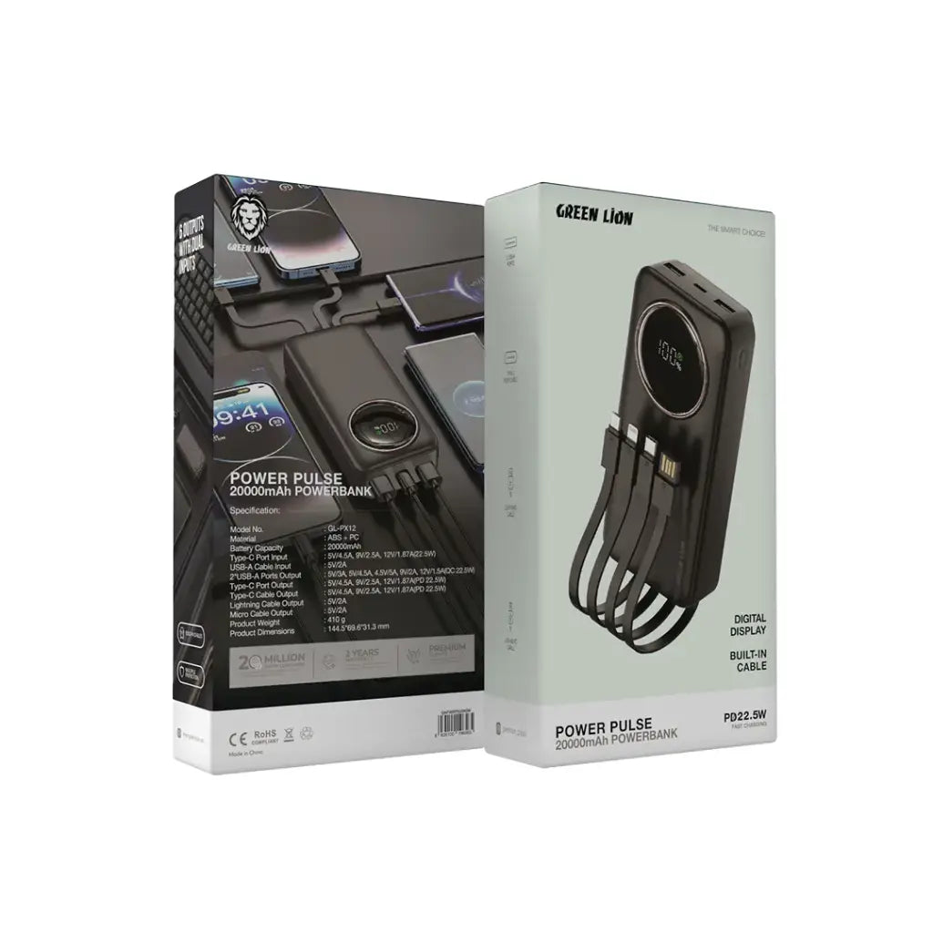 Green Lion Power Pulse 20000mAh Power Bank - Black