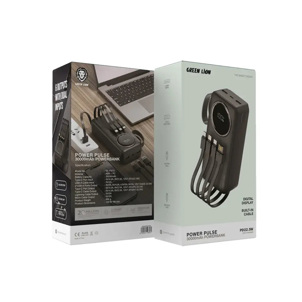 Green Lion Power Pulse 30000mAh Power Bank - Black