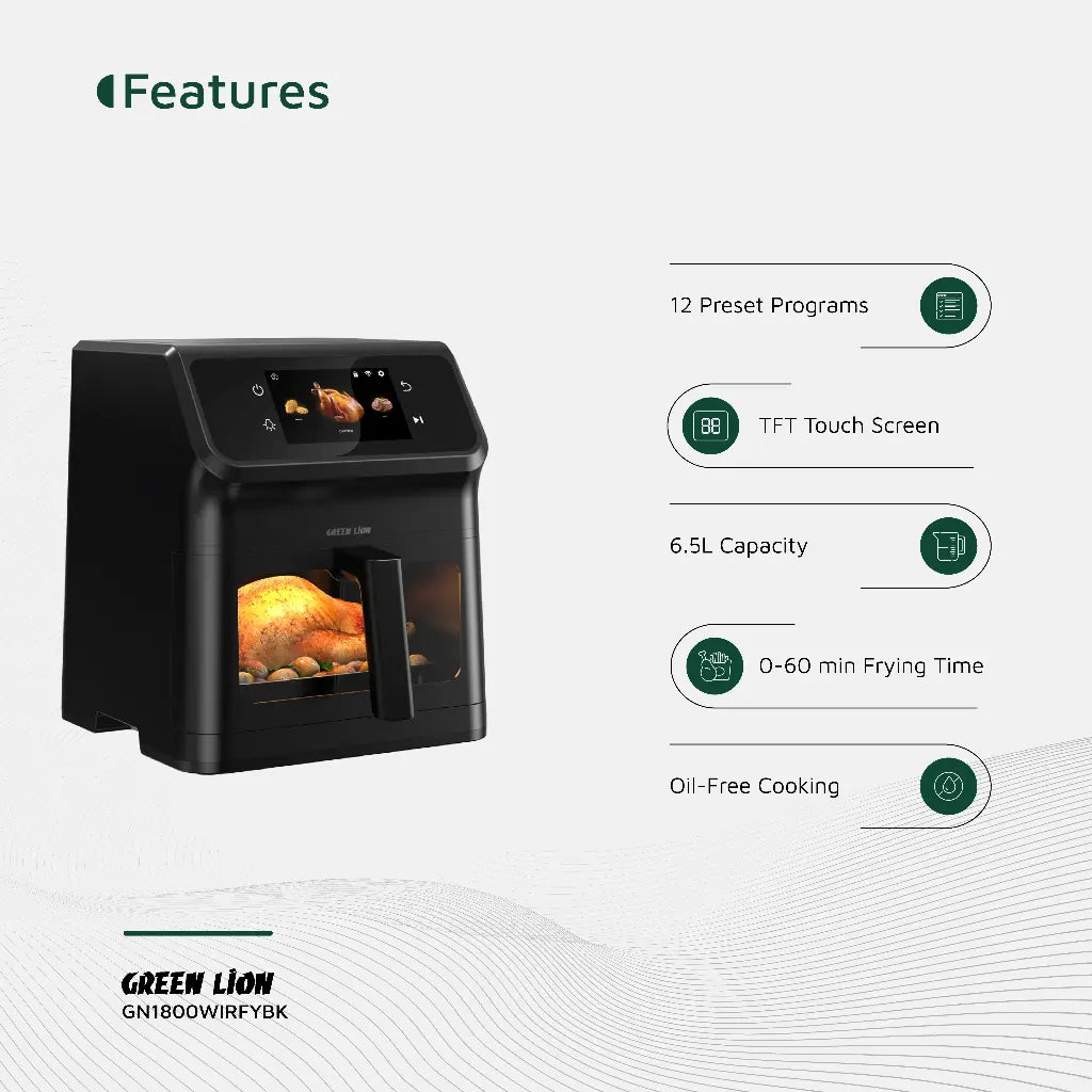 Green Lion Smart Air Fryer 6.5L - Black