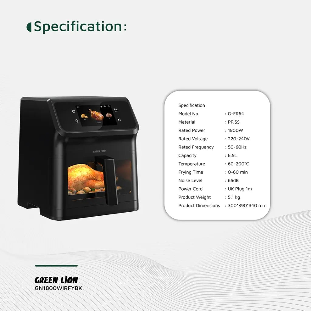 Green Lion Smart Air Fryer 6.5L - Black