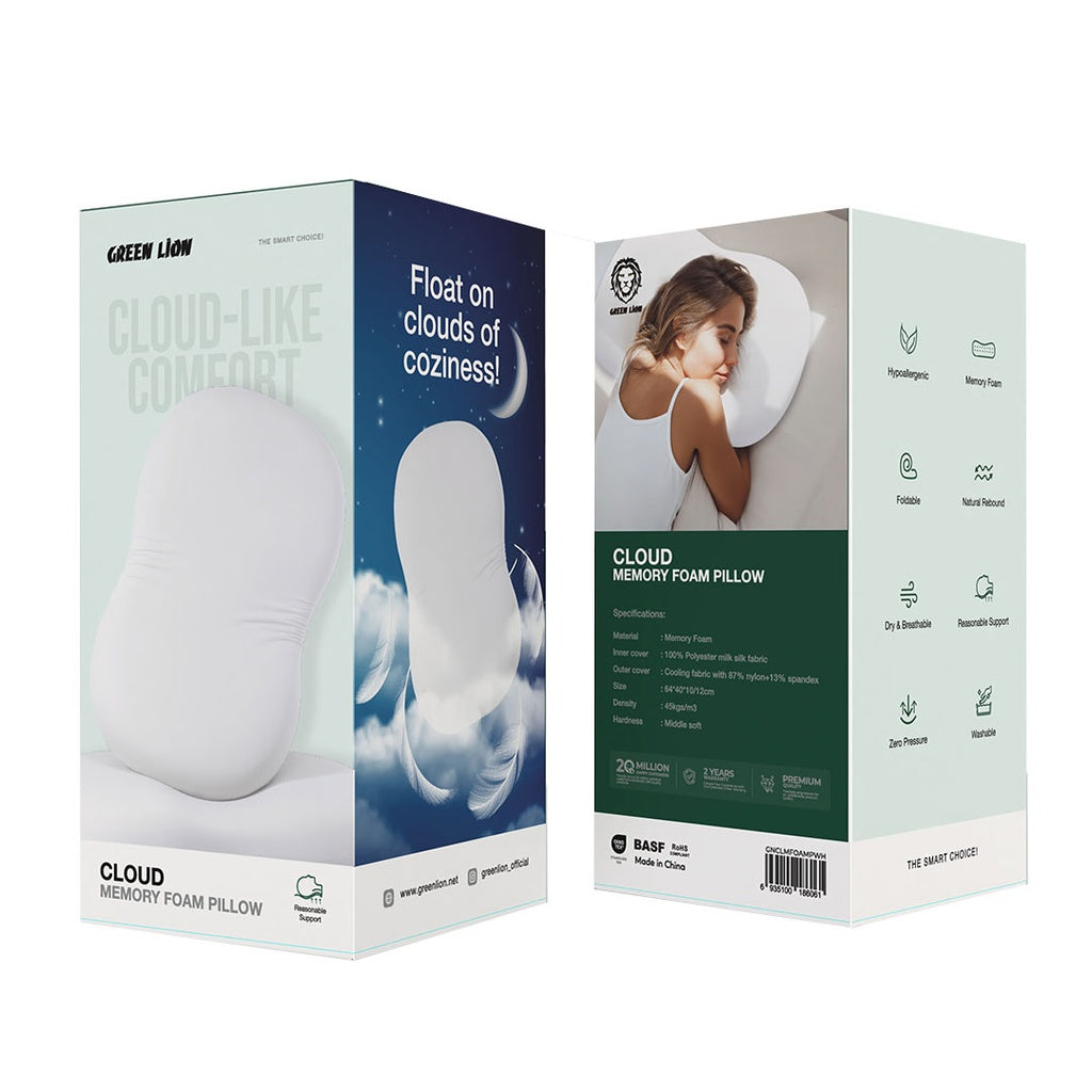 Green Lion Cloud Memory Foam Pillow - White