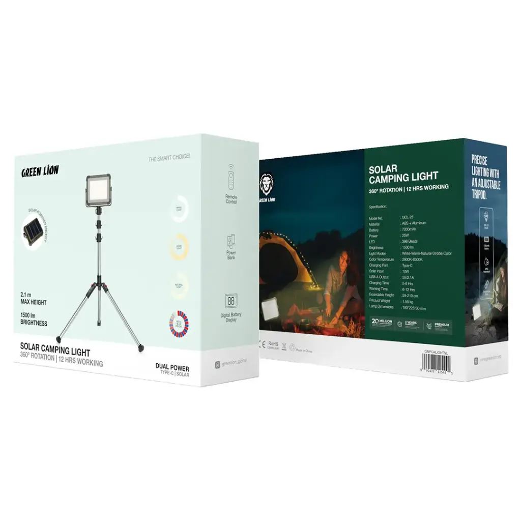 Green Lion Solar Camping Light 7200mAh - Silver