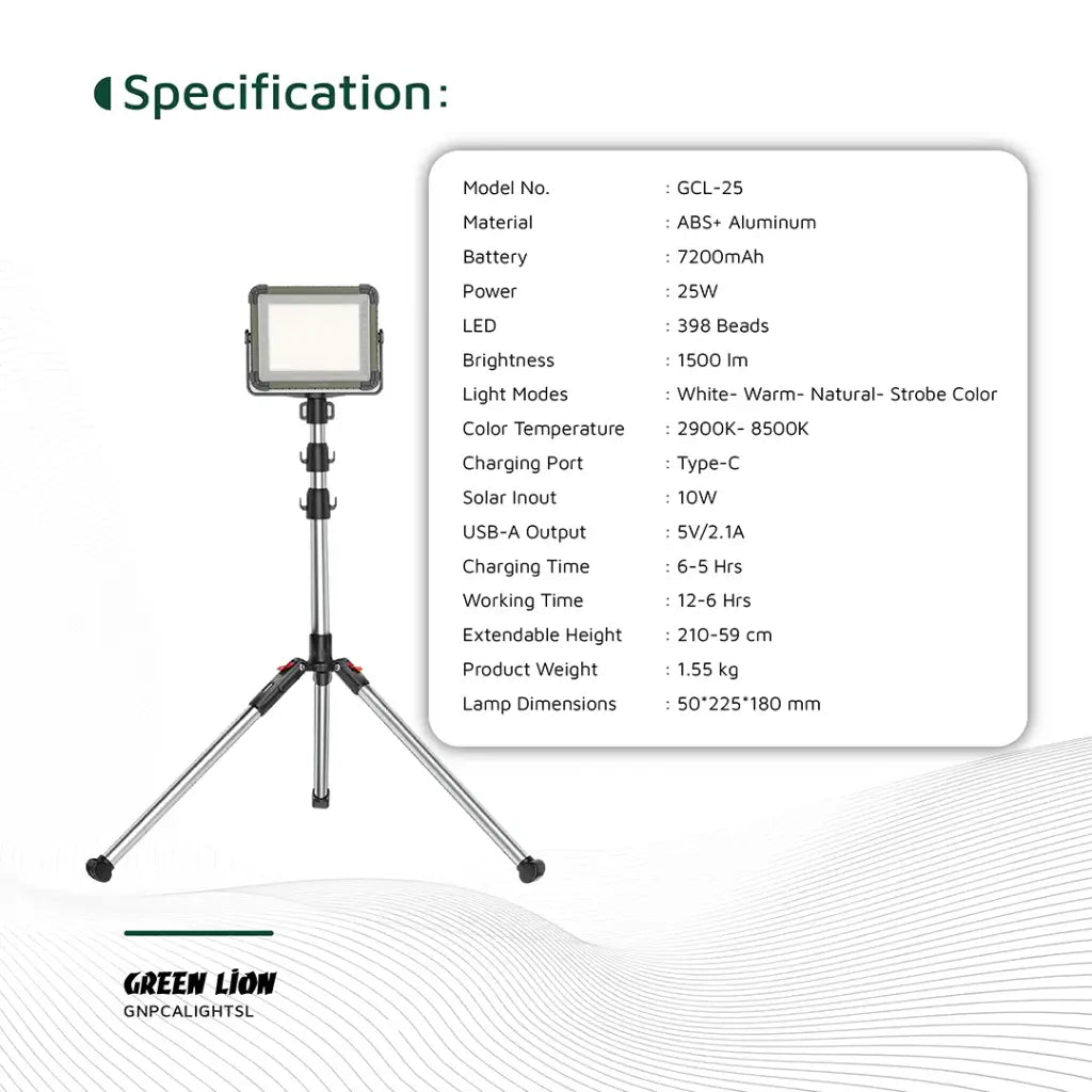 Green Lion Solar Camping Light 7200mAh - Silver