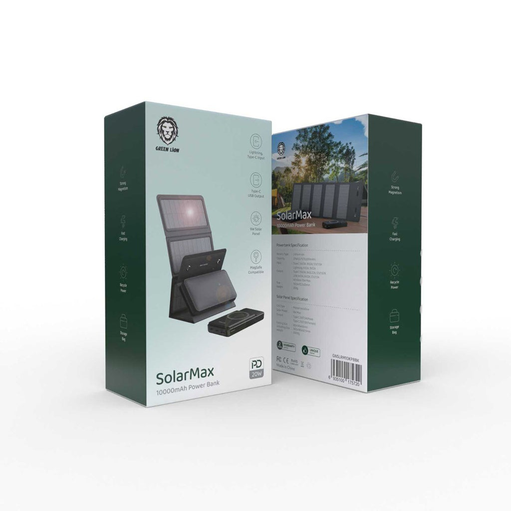 Green Lion SolarMax Power Bank 10000mAh PD 20W - Black