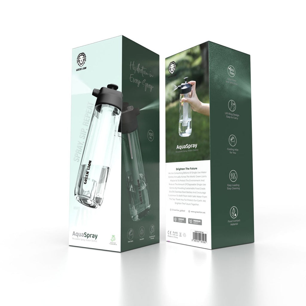 Green Lion Spray Water Bottle - White