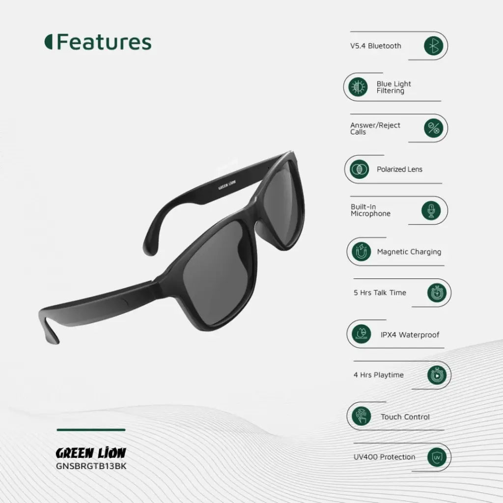 Green Lion Sydney Smart Glasses - Black