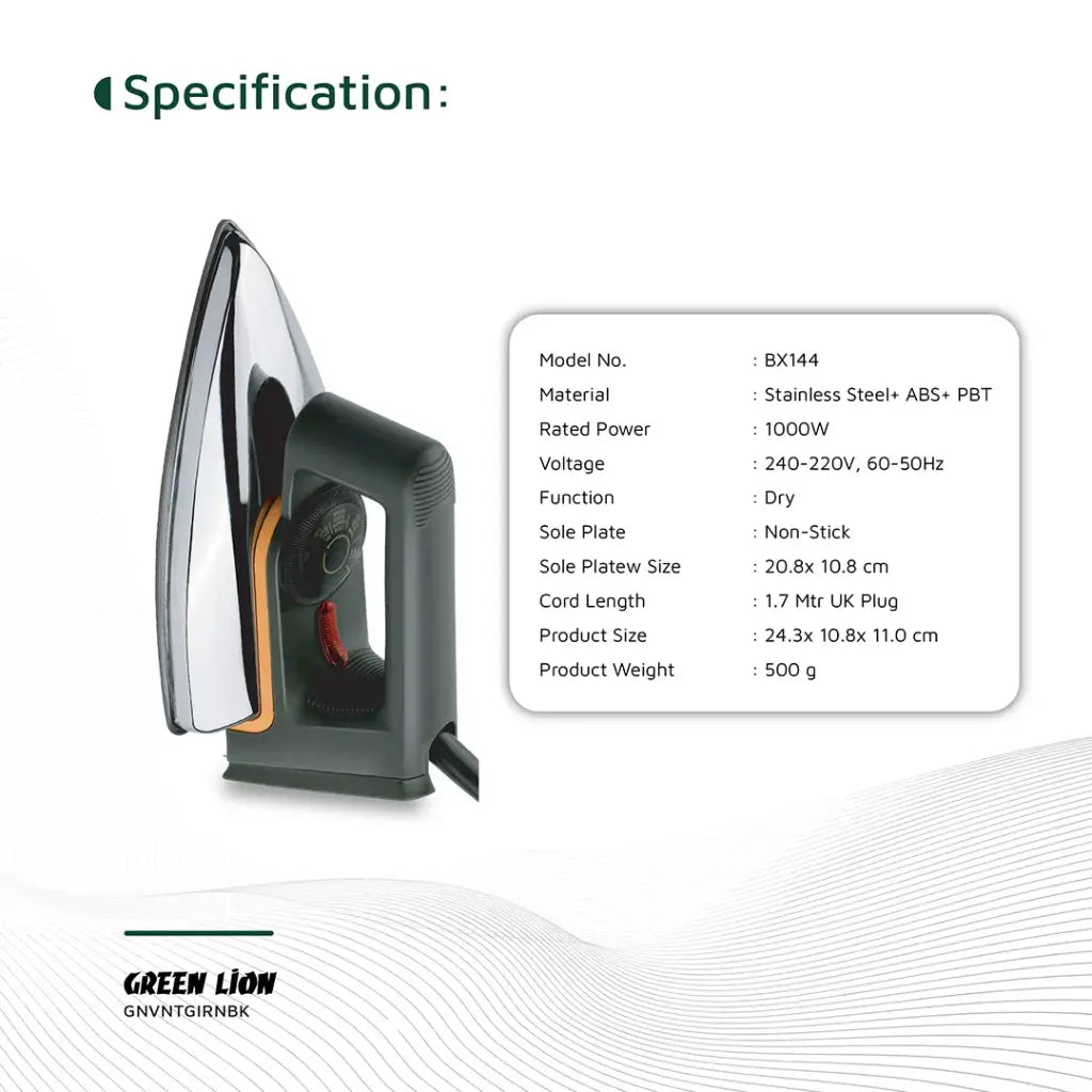 Green Lion Vintage Iron 1000W - Black and Silver