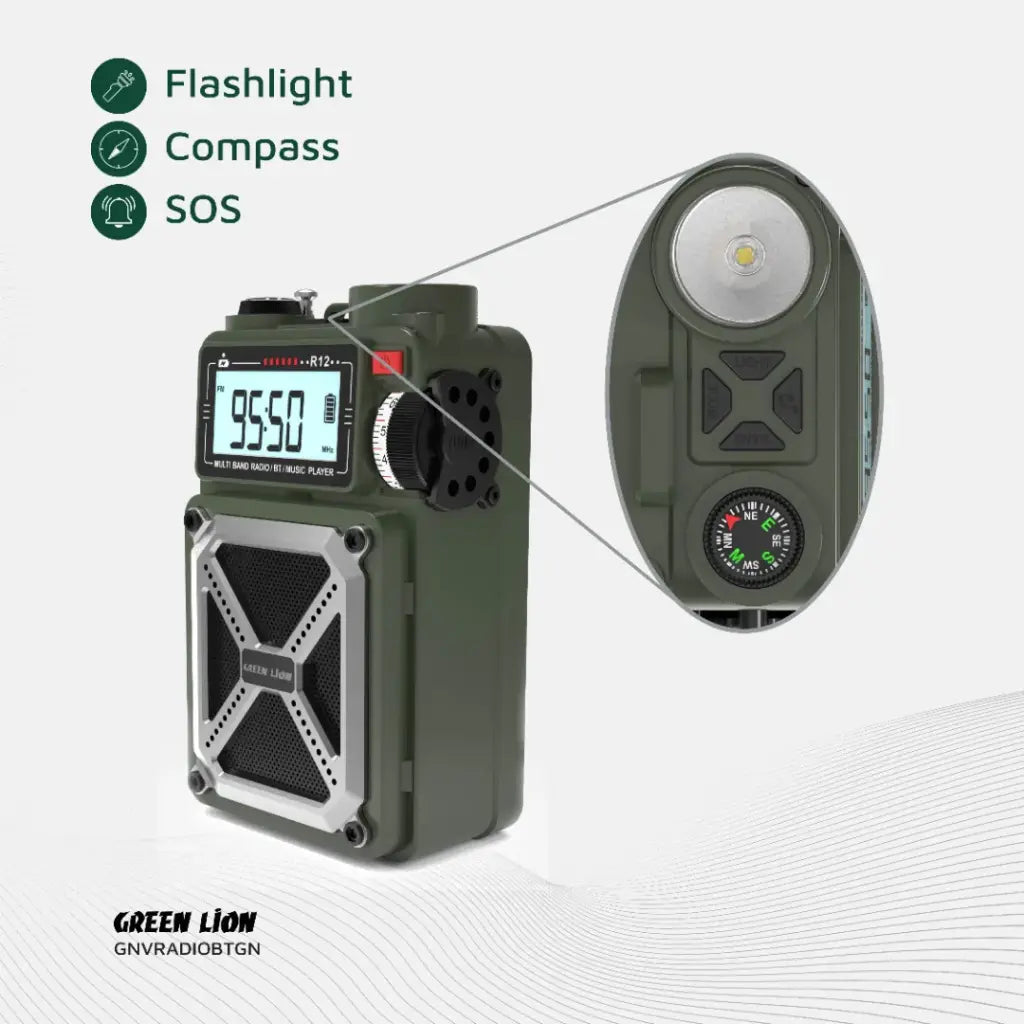 Green Lion Vintage Solar Pro Radio | Speaker | Power Bank | Compass | Flashlight - Green