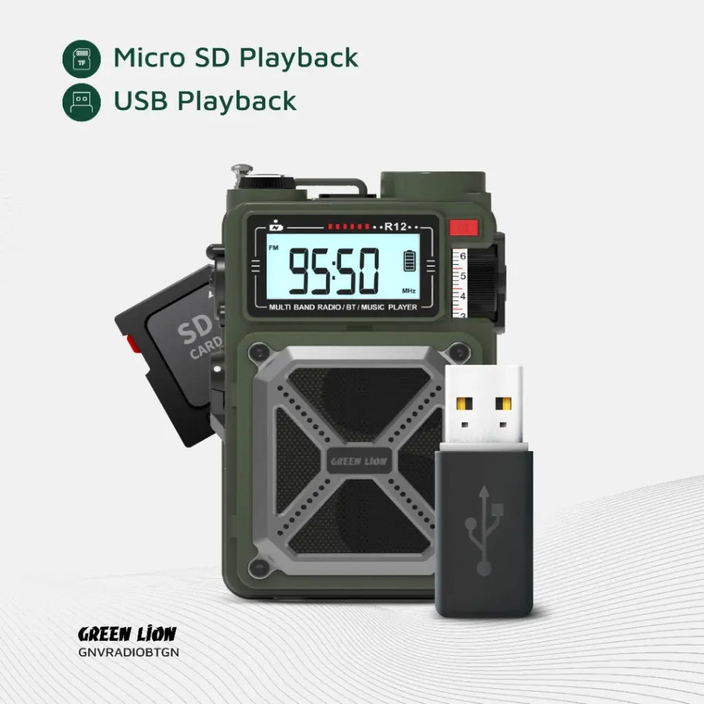 Green Lion Vintage Solar Pro Radio | Speaker | Power Bank | Compass | Flashlight - Green