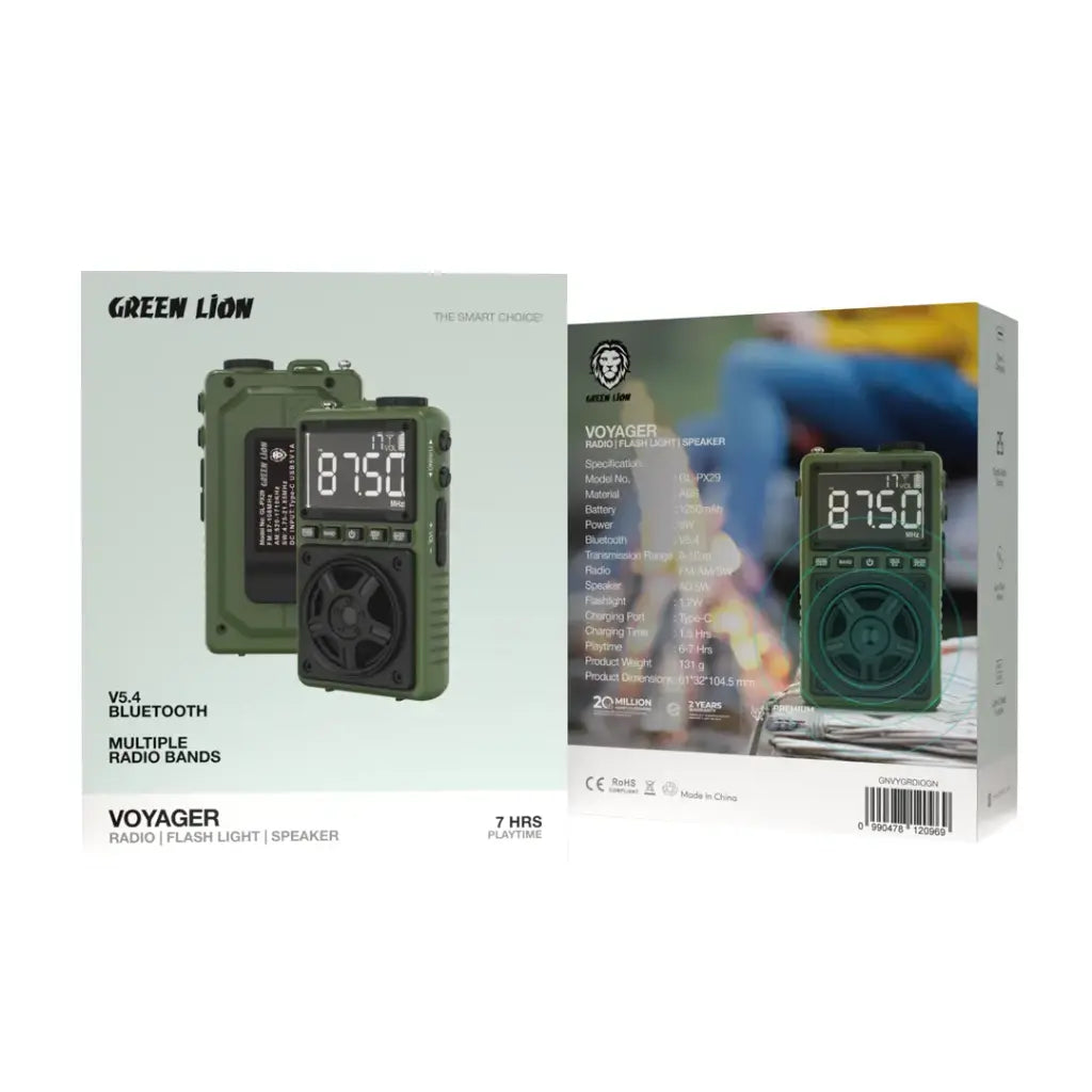 Green Lion Voyager Portable Radio | Flash Light | Speaker - Green