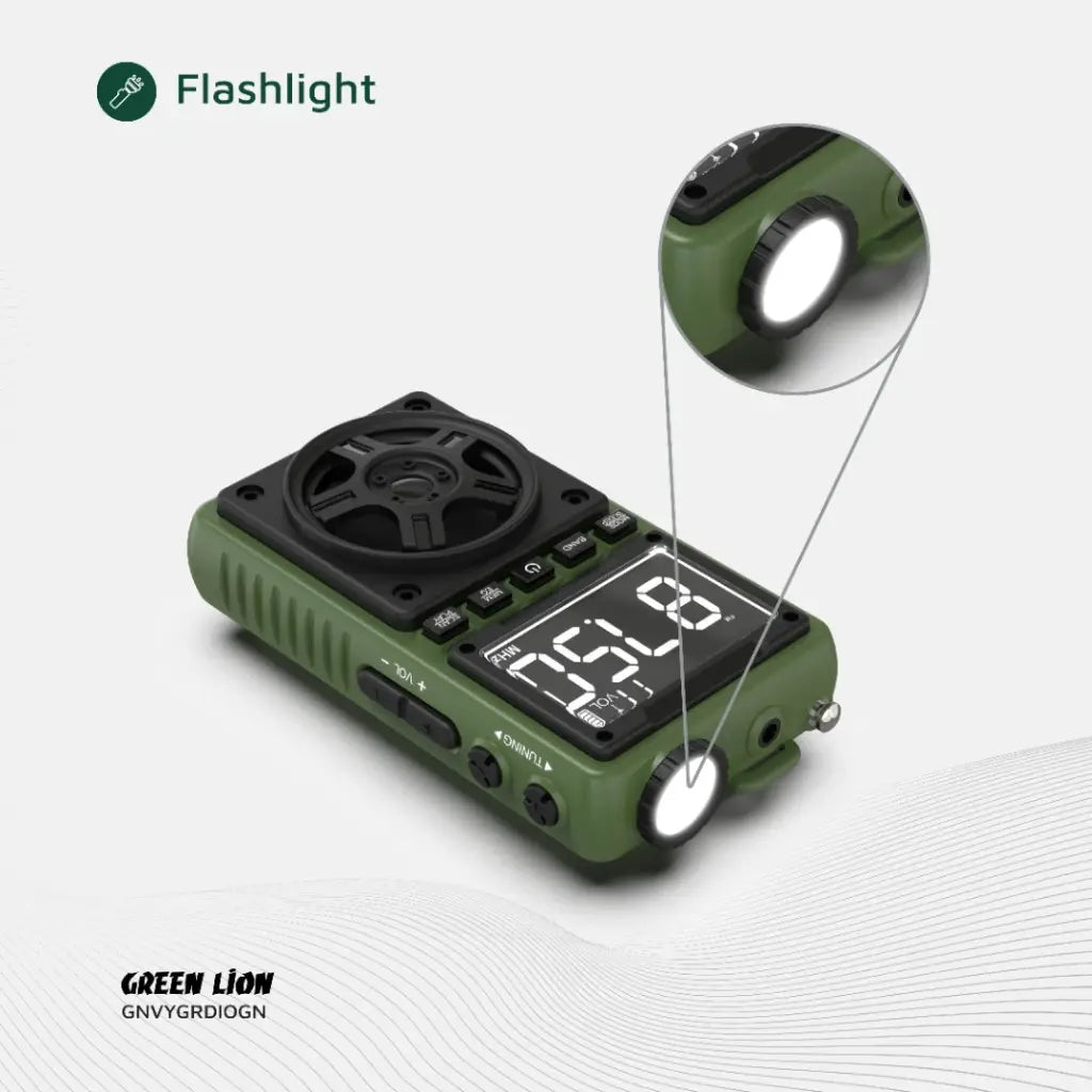Green Lion Voyager Portable Radio | Flash Light | Speaker - Green