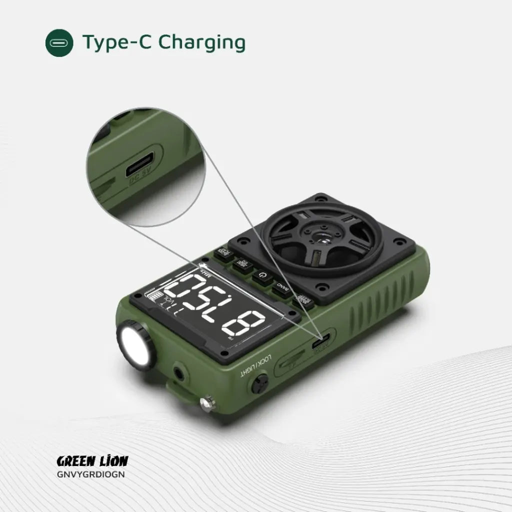 Green Lion Voyager Portable Radio | Flash Light | Speaker - Green