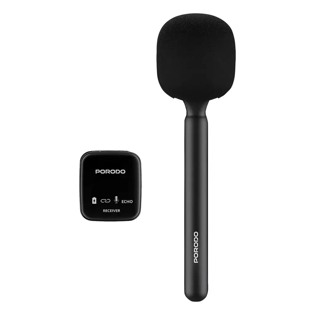 Porodo Two-Device Connect Handheld Lavalier Microphone - Black