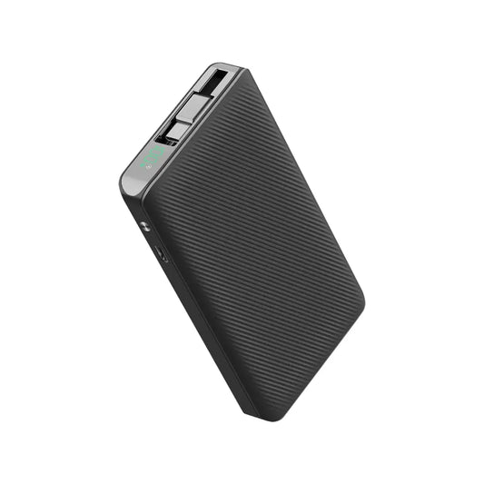 Powerology 10000mAh Retractable Cable Power Bank - Black