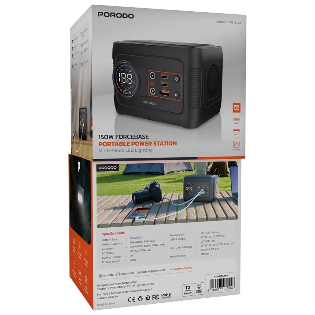 Porodo 150W Forcebase Portable Power Station - Gray/Black