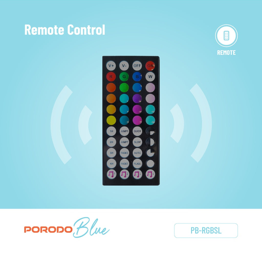 Porodo Blue 16.4 Ft Sound Reactive RGB Strip Light with 44 Key Remote